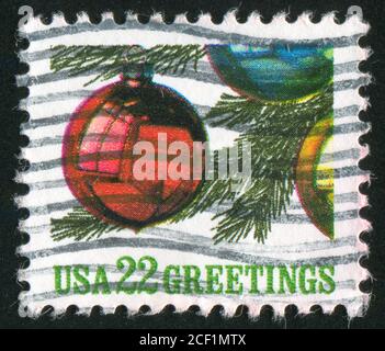 USA - UM 1987: Briefmarke gedruckt von den Vereinigten Staaten von Amerika, zeigt Weihnachtskugel, um 1987 Stockfoto