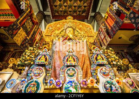 Maitreya Buddha befindet sich im Sherabling-Kloster von Bir Billing, Himachal Pradesh, Indien. Berühmtes buddhistisches Kloster in Bir & Billing of Himachal Prades Stockfoto