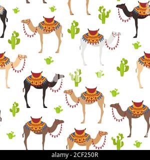 Kameliden Kollektion. Nahtloses Design mit Dromedary-Kamel. Vektorgrafik Stock Vektor