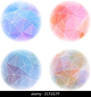 Set aus vier runden Bannern mit abstraktem polygonalem geometrischen Hintergrund. Stock Vektor