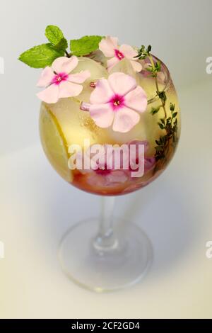Sommer gekühlter Tee mit Eiswürfeln und dekoriert mit einem Zweig der Minze Stockfoto