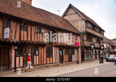 Großbritannien, England, Coventry, Spon Street, eine Reihe von attraktiven mittelalterlichen Fachwerkhäusern Stockfoto