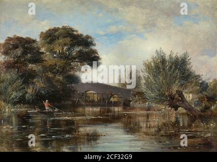 Cooke Edward William - Godstow Bridge in der Nähe von Oxford - Französisch Schule - 19. Jahrhundert Stockfoto