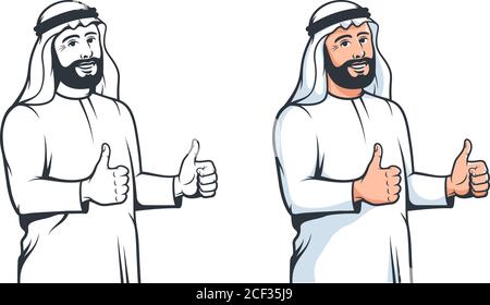 Glücklicher Araber Daumen nach oben im Retro-Stil Stock Vektor