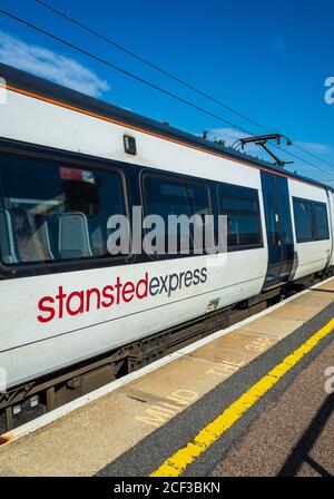 Greater Anglia Stansted Express-Zug. Greater Anglia Train. Stansted Express-Zug. Stockfoto