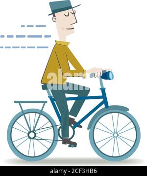 Retro-Stil Illustration eines Mannes mit Hut Reiten ein Fahrrad. Stock Vektor