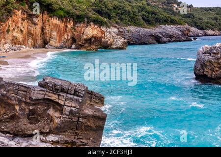 Mylopotamos Strand bei Tsagarada von Pelion in Griechenland. Stockfoto