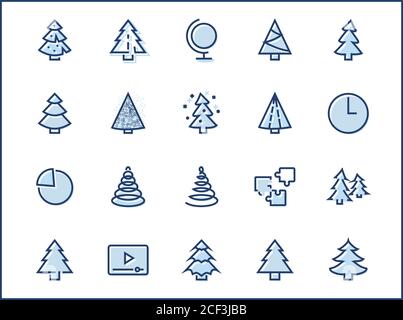 Weihnachtsbaum dünne Linie Symbol-Set. Stilisierte lineare Ikonen von Kunstschnee, Fichte, Geschenk-Box Tanne. Bearbeitbare Kontur. 32 x 32 Pixel perfekt. Stock Vektor