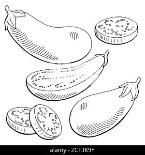 Auberginen Grafik schwarz weiß isoliert Skizze Illustration Vektor Stock Vektor