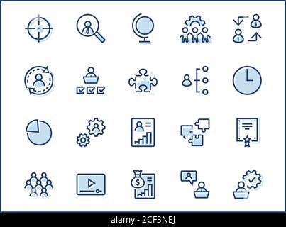 Satz von Vektor-Liniensymbolen Mit Bezug Zur Personenverwaltung. Enthält Symbole wie Target, Puzzle, Certificate, Personal Data Processing, Task Manager, Qualif Stock Vektor