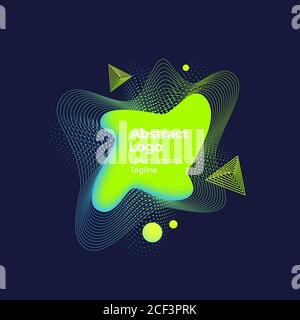 Abstrakter Vektor Geometrisches flüssiges Banner, Emblem oder Logo-Vorlage. Kreative Dekoration Im Memphis-Stil. Dunkler Hintergrund Stock Vektor