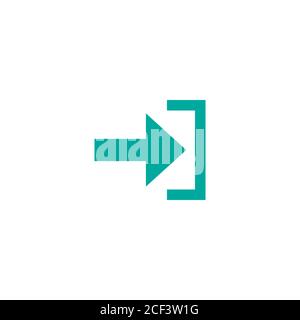 Symbol für Eingabe oder Anmeldung. Isoliert auf weiß. Blauer rechter scharfer Pfeil mit Klammer. Anmeldesymbol. Profil, Benutzeranmeldung. Pfeil im Feld. Eingang, Zugang, einreichen Stock Vektor