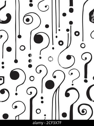 Handgezeichnete Fragezeichen. Schwarz weiß Nahtloses Muster. Vektorgrafik Stock Vektor
