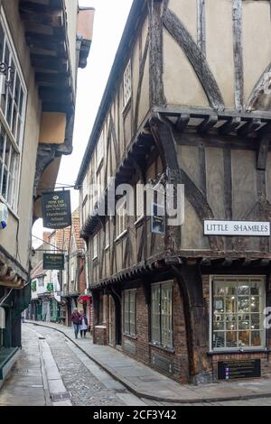 Medieval Shambles Street, Newgate, York, North Yorkshire, England, Vereinigtes Königreich Stockfoto