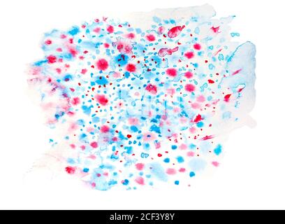 Aquarell abstrakte Punkte Textur in blau und rot auf weiß Hintergrund Stockfoto