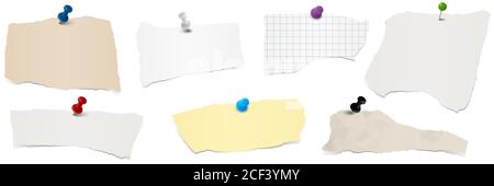 Sammlung von verschiedenen farbigen Papierfetzen mit Nadelnadeln Stock Vektor