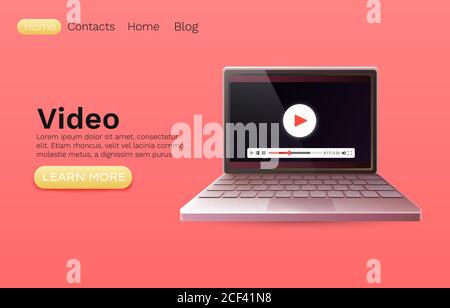Laptop-Videofilm, Online-Player-Anwendung, Website. Vektorgrafik Stock Vektor