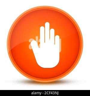 Stop Hand Symbol isoliert auf glänzend orange runde Taste abstrakt Abbildung Stockfoto