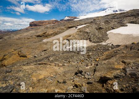 Allgemeine Ansicht der Tronador Berg der südlichen Anden und Alerce und Castano Overa Gletscher Stockfoto