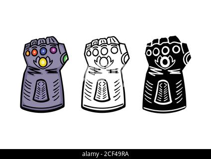 Ein Satz Handschuhe Superhero auf weißem Hintergrund. Handzeichnung. Vektorgrafik. Stock Vektor