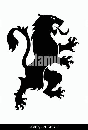 Heraldische grassierende Löwe schwarze Silhouette. Wappen. Heraldry Logo Design Element. Stock Vektor