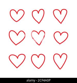 Rotes Herz handgezeichnete Symbole Vektor auf weißem Hintergrund isoliert gesetzt. Zum Valentinstag, Banner, Poster und Tapeten. Sammlung von Herzen für Crea Stock Vektor