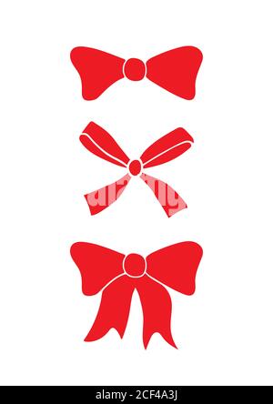 Handgezeichnete Bögen Silhouette Kollektion, Band, Dekorationen. Band Schleife schwarz und Farbe Umriss. Vektorgrafik isoliert auf weißem Hintergrund. Stock Vektor