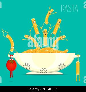 Die Illustration zum Thema Pasta. Charaktere in Form von Pasta zu den verschiedenen Plakaten und Werbematerialien. Stock Vektor