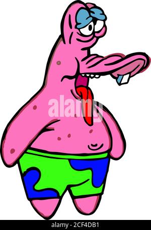 Seltsame gefrorene Grimasse auf Patricks Gesicht sieht aus wie eine Ente Stock Vektor