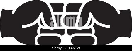 Zwei geballte Fäuste stoßen zusammen Symbol über weißem Hintergrund, Silhouette Stil, Vektor-Illustration Stock Vektor