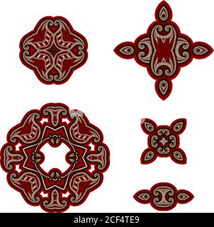 Set von Designelementen im orientalischen Stil. Vektorhintergrund in roten und schwarzen Farben. Stock Vektor