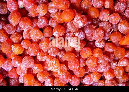 Makro Foto getrocknete Mandarinen Hintergrund. Top-Ansichten, Nahaufnahme Stockfoto