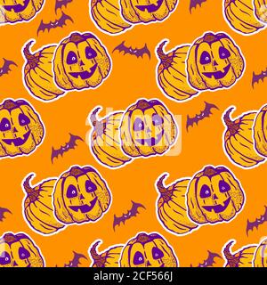 Halloween Nahtloses Muster mit Kürbissen und Fledermäusen. Gut für die Verpackung Design. Stock Vektor