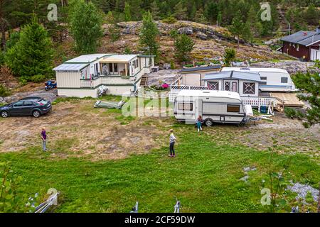 Mobilheime in Viken Gjestehavn, Norwegen Stockfoto