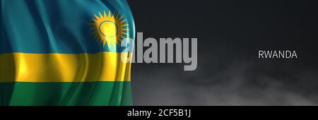 Ruanda Flagge mit dunklem Hintergrund. 3d Rendering von afrikanischen Ländern Flagge. Stockfoto