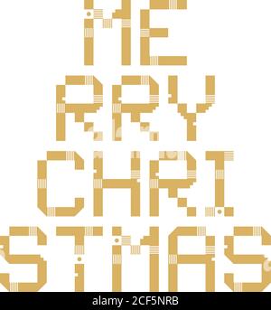 Pixel Kunst fröhlich weihnachtsbaum Vektor Block Typografie. Abbildung der Grußkarte „Feiertage“. Geometrische Weihnachten Poster wie elektronische Anzeigetafel. Stock Vektor