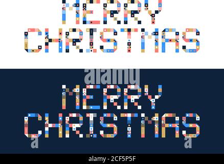 Pixel Kunst fröhlich weihnachten Vektor Block Typografie. Abbildung der Grußkarte „Feiertage“. Geometrische Weihnachten Poster wie elektronische Anzeigetafel. Stock Vektor