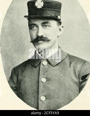 . The Exempt Firemen of San Francisco; ihre einzigartige und galoppierende Platte. :-.- -^Saum FRANK LERMEN EDWARD J. MORAN Frank Lermen, Fahrer von Motor Nr.15, wurde am 15. Dezember 1872 in San Francisco geboren. Er trat der Abteilung am 1. Juli 1895 bei. Stockfoto