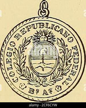 . Monetario americano (ilustrado) clasificado. Reverso Leyenda Battesimo Mass. • . 5 Maggio 1891E. • . V. • . Cinta punzó, blanca y verde. Cobre plateado: Peso 10 Grammos. N 465 – Anverso Leyenda Log. • . Stretta Ugualiauza, en medialuna; arriba una estrella de 5 puntas, abajo dos ramas delaurel y en el Centro la escuadra, el compás y G radiante. Plata: Peso 6 Gramm. 7 decíg. N 466 – Anverso Leyenda ? Giordano Bruno. Quod est inVotis. En el campo: Al fondo, edificios; á la izquierda,gradas de un tablado y pira de leíia encendida, teniendoencima ornamentos papales; abajo rodeado por dos gajos depalma Stockfoto