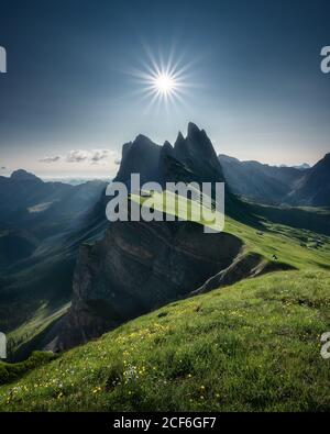 Spektakuläre Aussicht auf die Dolomiten Seceda in Italien Stockfoto