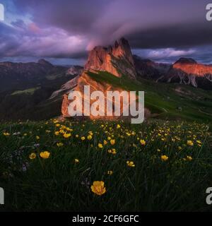 Spektakuläre Aussicht auf die Dolomiten Seceda in Italien Stockfoto