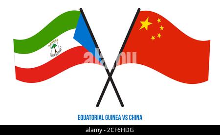 Äquatorialguinea und China Flaggen gekreuzt und winken Flat Style. Offizieller Anteil. Stock Vektor