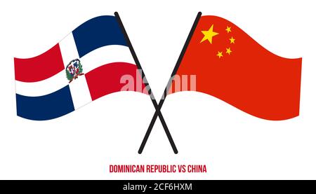 Dominikanische Republik und China Flaggen gekreuzt und winken Flat Style. Offizieller Anteil. Stock Vektor