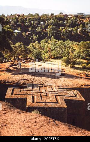 Eine der Felsenkirchen in Lalibela, Äthiopien Stockfoto