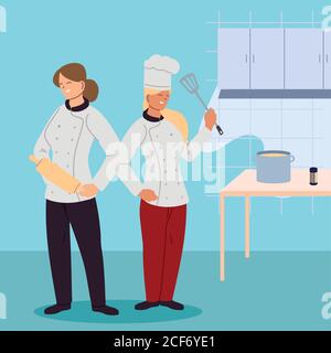 Frauen Köche in der Küche von Restaurant Vektor Illustration Design Stock Vektor
