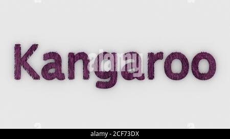 Kangaroo - 3d Wort rosa auf weißem Hintergrund. Render von pelzigen Buchstaben. Australien Tier, australian Notfall, Hilfe Feuer Emblem Design-Vorlage. Veteran Stockfoto