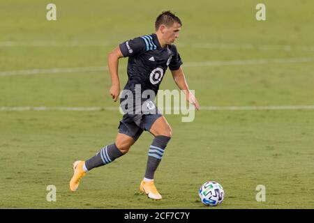 Houston, Texas, USA. September 2020. Minnesota United Mittelfeldspieler Robin Lod (17) dribbelt den Ball gegen den Houston Dynamo im BBVA Stadium in Houston, Texas. Maria Lysaker/CSM/Alamy Live News Stockfoto