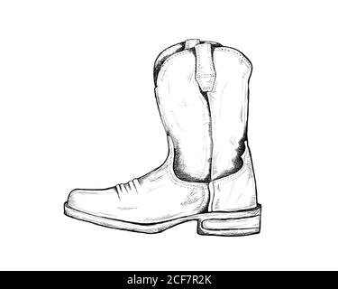 Cowboy Stiefel für Wild West Symbol Skizze handgezeichnete Illustration Isoliert mit weißem Hintergrund Stock Vektor