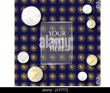 Blaues Banner mit goldenen Sternen und weißen Ballons. Vektorgrafik Stock Vektor