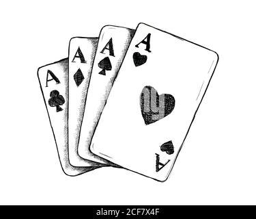 Kartenspiel Glücksspiel oder Glücksspiel für wilden Westen Symbol Skizze Handgezeichnete Illustration isoliert mit weißem Hintergrund Stock Vektor